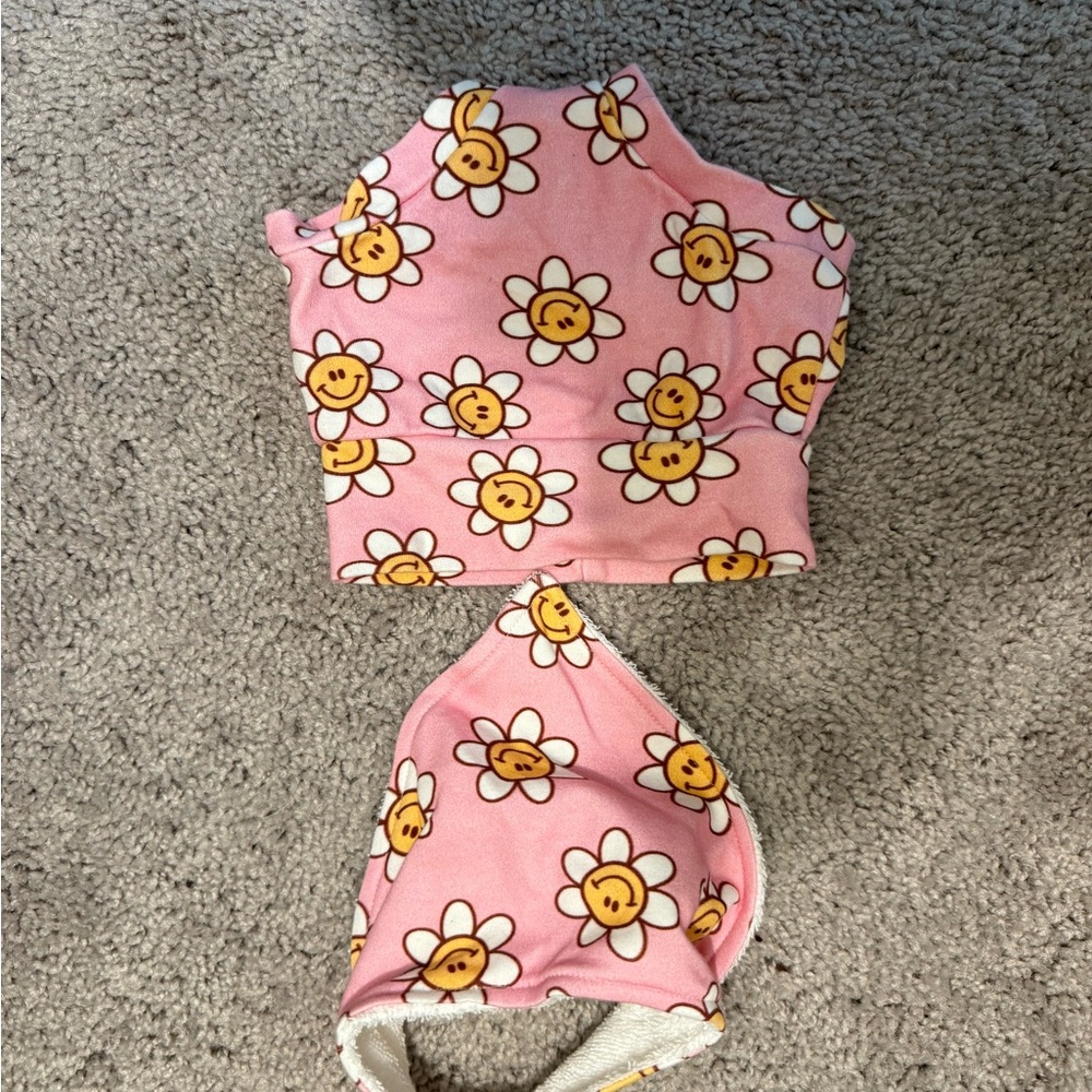 Pink Floral Kids Hat and Bib Set